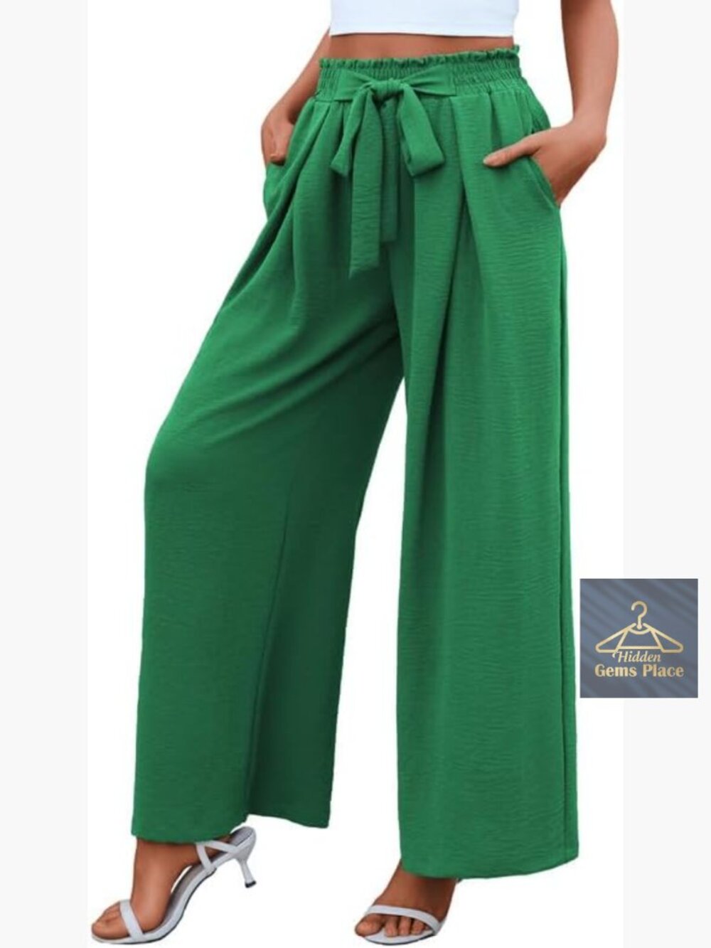 High Waist Wide Leg Palazzo Pants with Front Knot Tie and Pockets